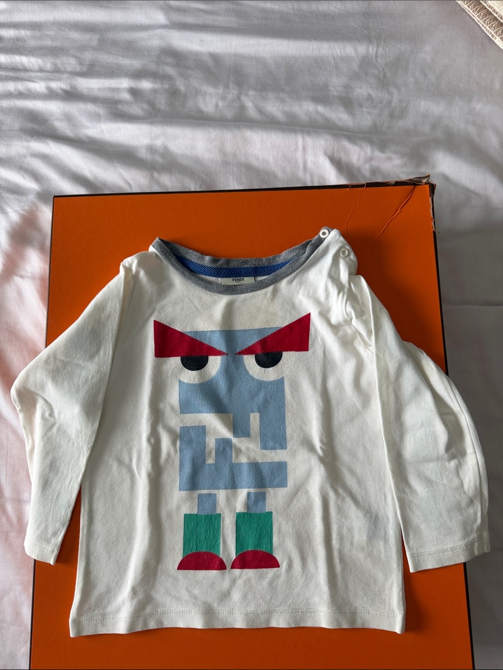 Fendi White Long-Sleeve Tee with Multicolor Graphic